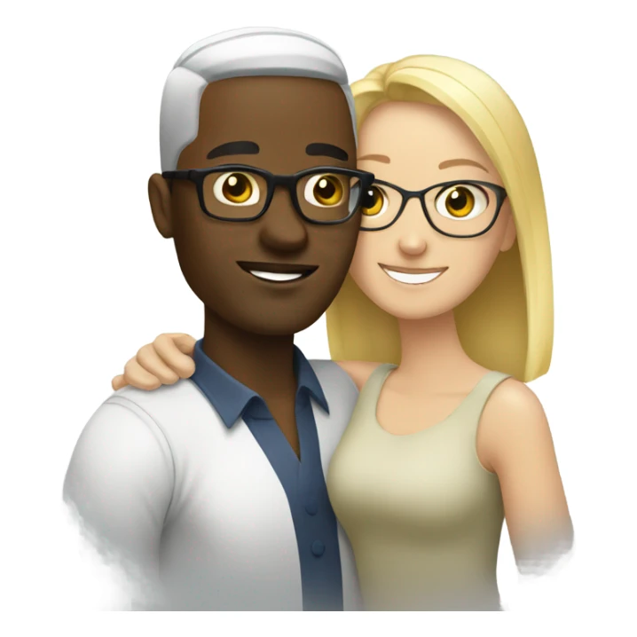 Blond woman hugging black man with glasses sticker