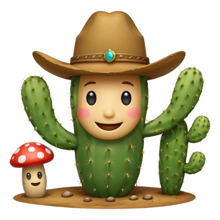 Make a cactus that has this smily face “😁” and a cowboy hat and holding shrooms sticker