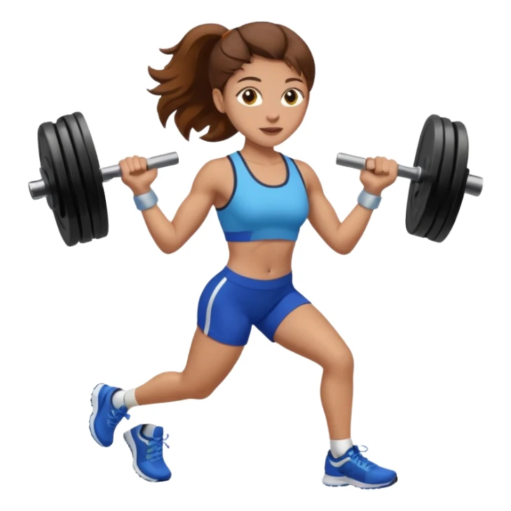 one women running and lifting weights. brown hair, light skin, hazel eyes. sticker