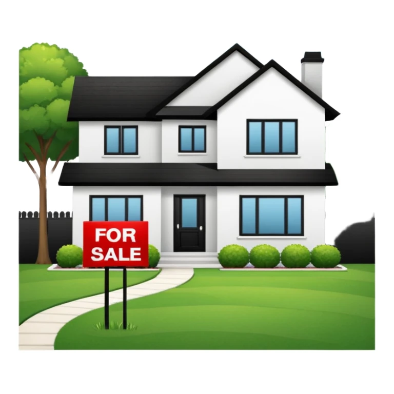 Casa en bienes y raices con el letrero de venta sticker