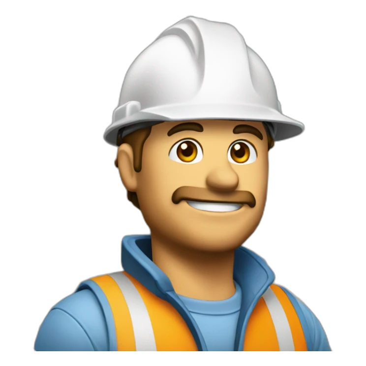 A pixelated logo of a builder with a cap on, and a building tool in front of him sticker