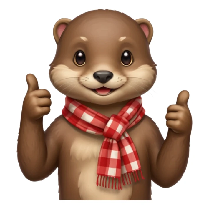a cute otter smiling and giving thumbs up, wearing red Checkered Triangle scarf sticker