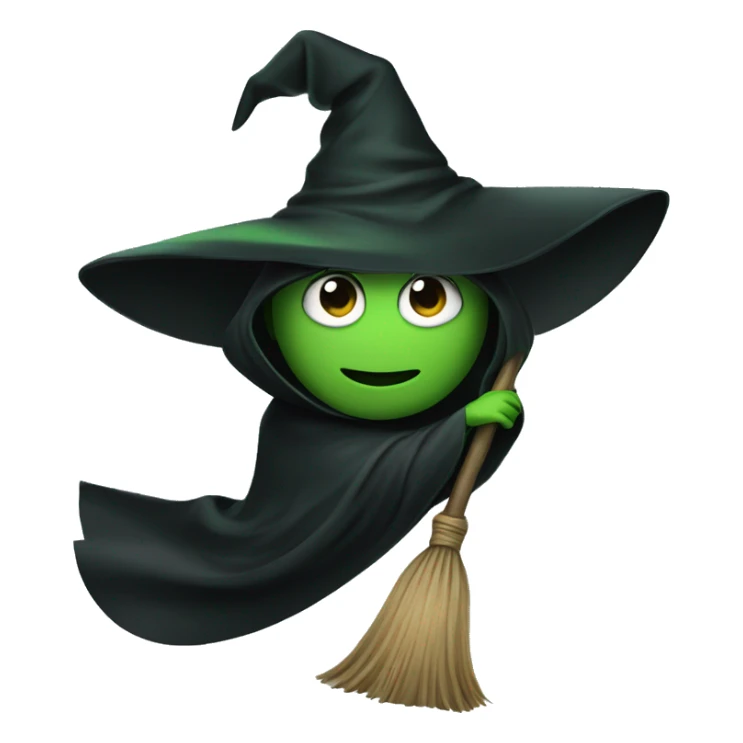 Broom Flying green witch with black big cape extending like a v shape sticker