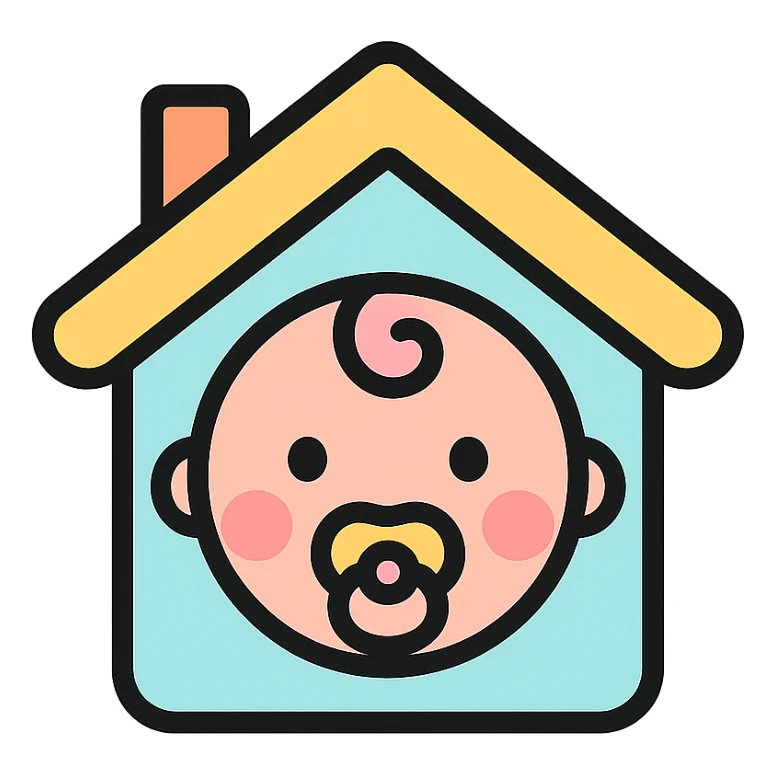 vector icon of a baby house, pastel color palette, flat design, rounded edges, white background, simple icon style sticker