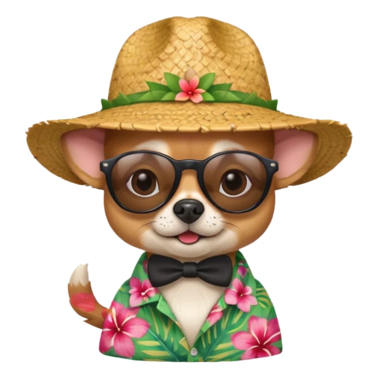Chihuahua with sunglasses and straw hat, hawaii shirt sticker