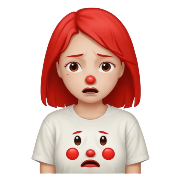 a pretty bratz fair girl crying with a red nose from crying in a loose oversized off white tshirt  sticker