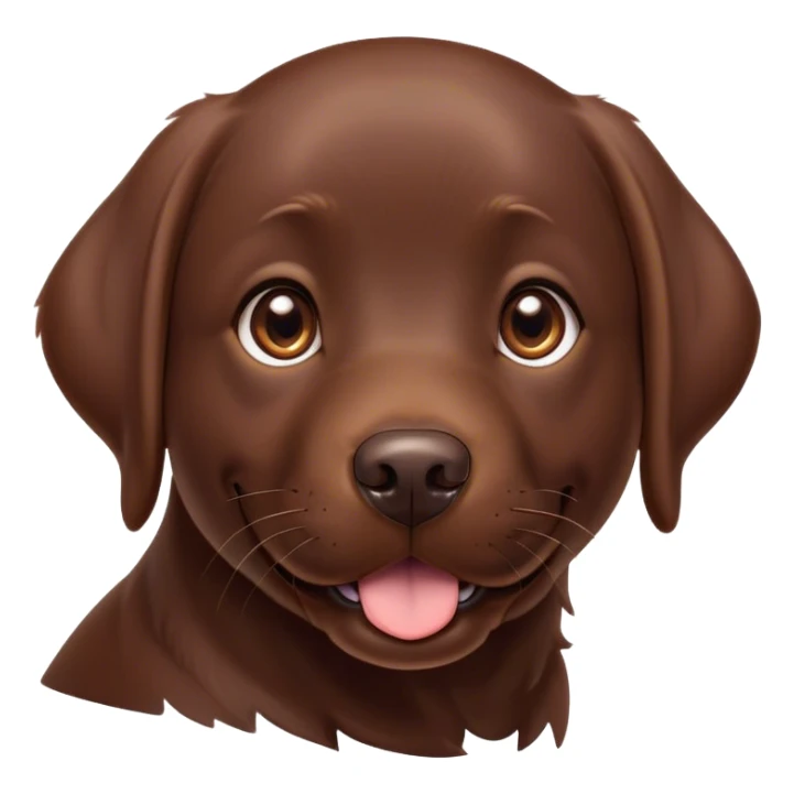 Cinematic Cute Chocolate Labrador Portrait Emoji, Head tilted playfully and inquisitively, featuring a sleek chocolate Fur with a lustrous sheen, round, sparkling brown eyes filled with curiosity, Simplified yet irresistibly adorable features, highly detailed, glowing with a warm, friendly glow, high shine, affectionate and spirited, stylized with a touch of whimsy, bright and endearing, soft glowing outline, capturing the essence of a mischievous yet loving companion, so playful it feels like it could dash out of the screen and into your arms! sticker