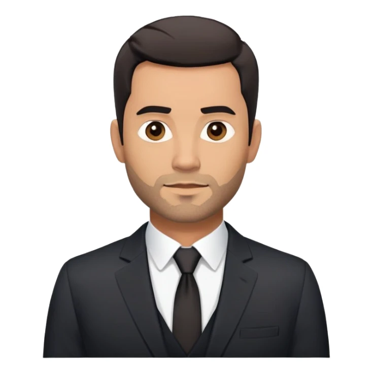 Good-looking robust man in his mid-40s with light brown skin tone, short black hair with evident fade cut, 5 o'clock shadow/scruff instead of beard, strong square face, approachable TV host expression, black blazer left open showing white buttoned shirt sticker