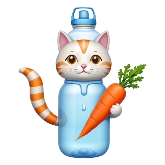 water bottle shaped like a cat holding a carrot in its paws sticker