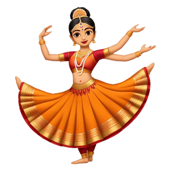 cinematic-realistic-bharatanatyam-dance-emoji,-depicted-as-an-elegant-classical-indian-dance-performance-with-graceful-poses,-intricate-costumes,-and-expressive-hand-gestures,-rendered-with-rich-textures-and-warm-dramatic-lighting sticker