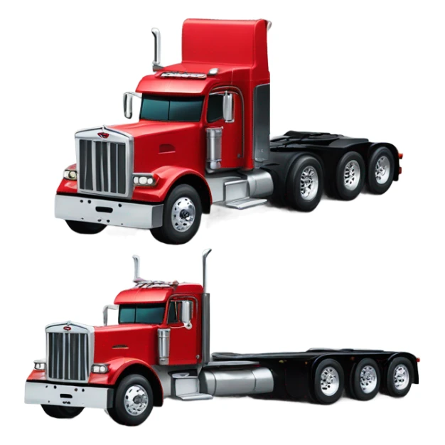 Peterbilt 389 black with red frame with flat top and slash cut exhaust stacks and dual rear tires and flat bumper sticker