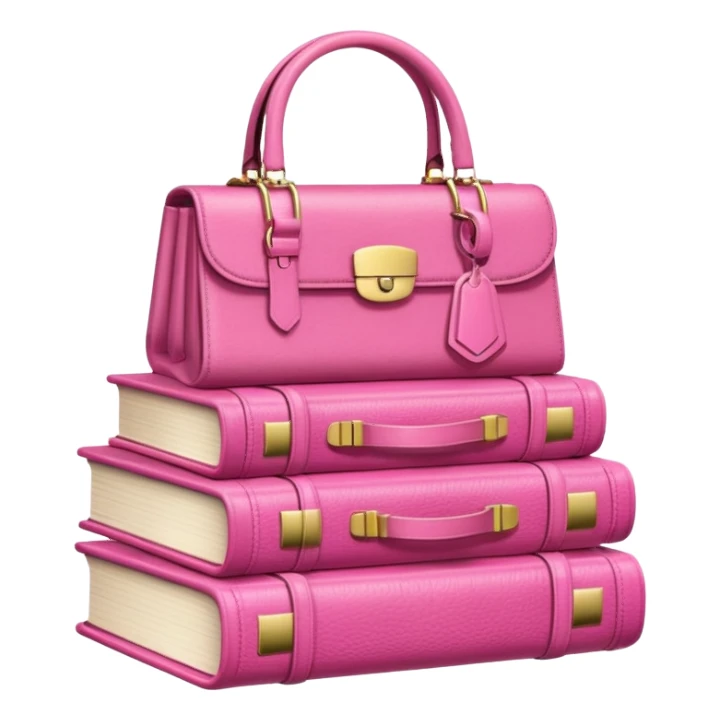 Stack of books with designer handbag on top in pink tones for color effect sticker