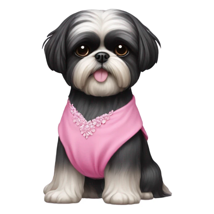 Black Shih tzu wearing a pink dress sticker