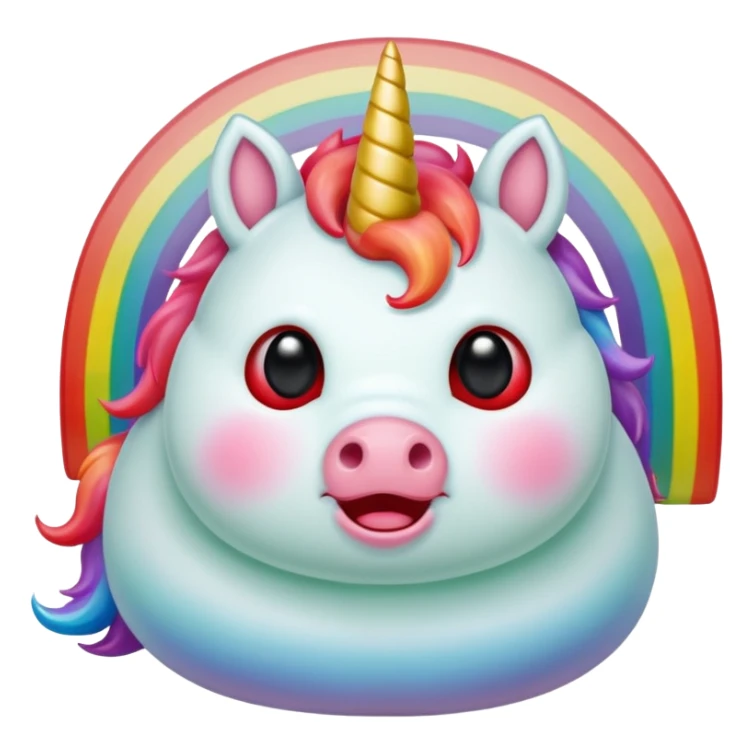 Small chubby unicorn coloured jade, black and red eyes, farting rainbow sticker