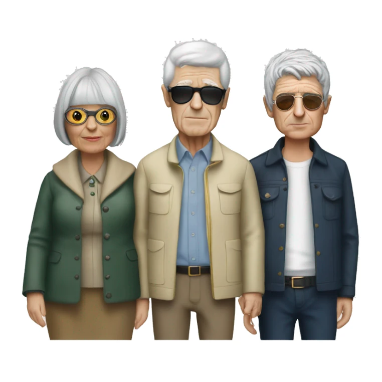 elderly gathering with 3 woman and noel gallagher sticker