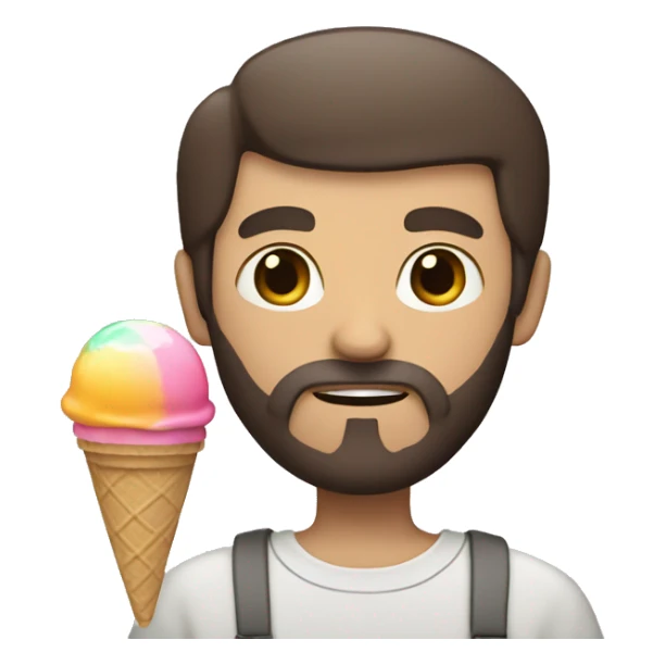 A white guy with dark hair and beard holding a sherbet ice cream sticker