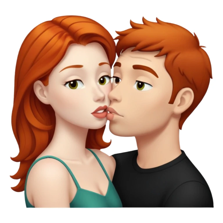 Ginger haired woman kissing man with black hair sticker