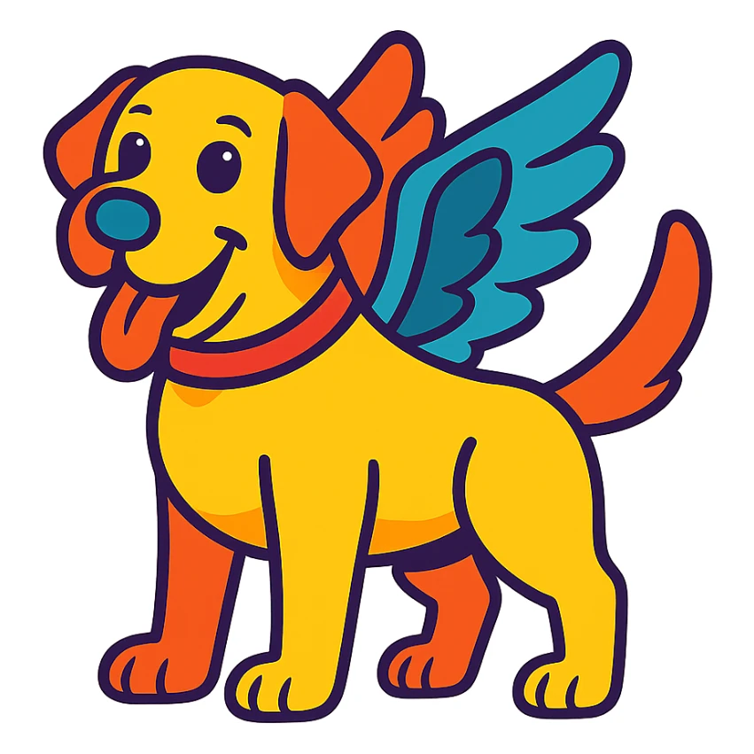 colorful cartoon style labrador with wings sticker