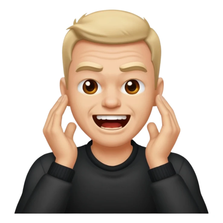 angry but laughing guy with his hands on his neck  sticker