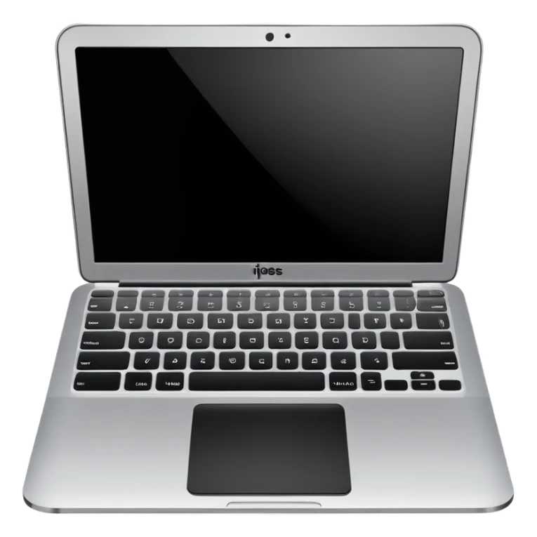 iOS-style emoji of a modern laptop. Smooth gradients, rounded shape, metallic look. Simple, clean, no background, balanced proportions black screen. sticker