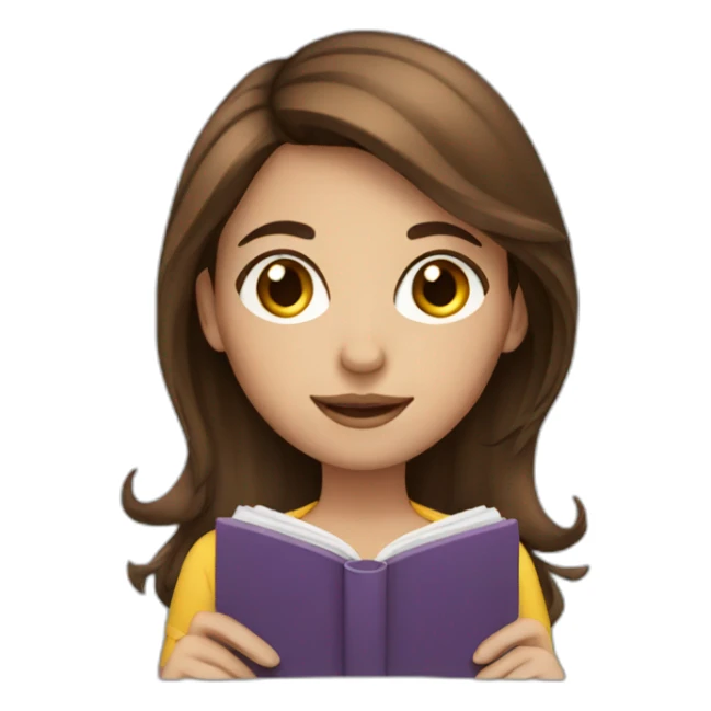girl brown hair with book sticker