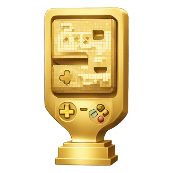 A gold pixel trophy with ‘GG’ engraved, sparkling with a gaming controller icon. sticker