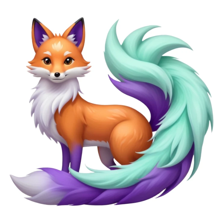 Nine-tailed fox in mint and purple tones  sticker