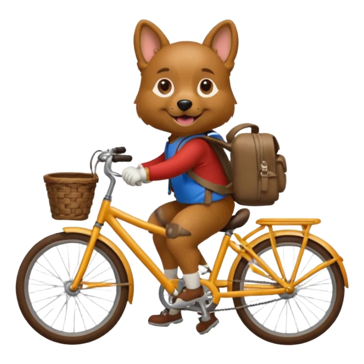A dog is riding a bicycle and wearing a backpack. sticker