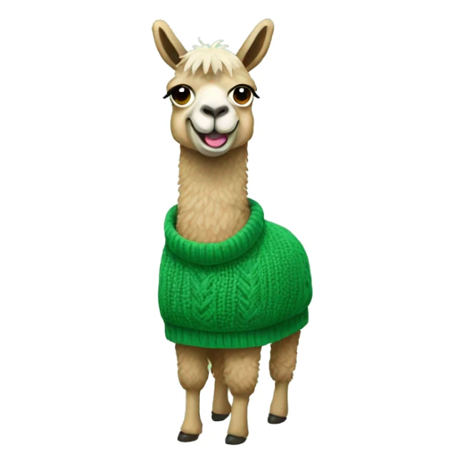 Llama  showing full body wearing a green sweater sticker