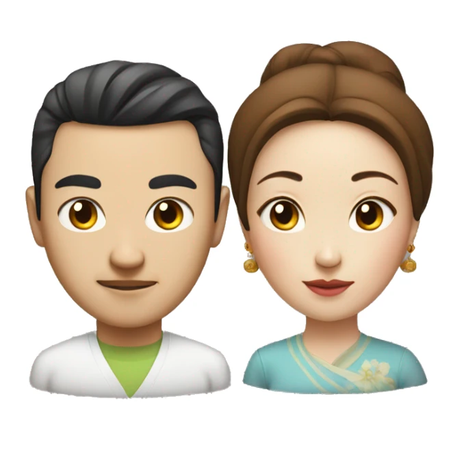 Chinese husband and wife photorealistic serious sticker