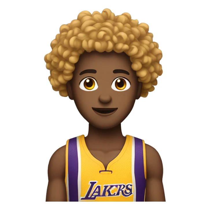 person with curly hair with a yellow lakers jersey on sticker