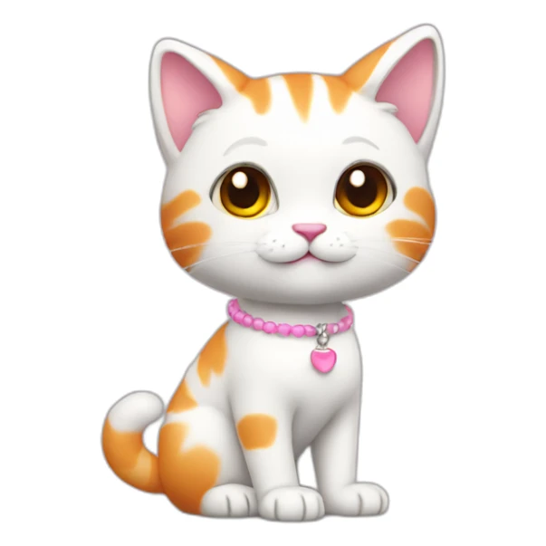 full body white orange cat cute with a small black eyes and a paw pink necklace sticker