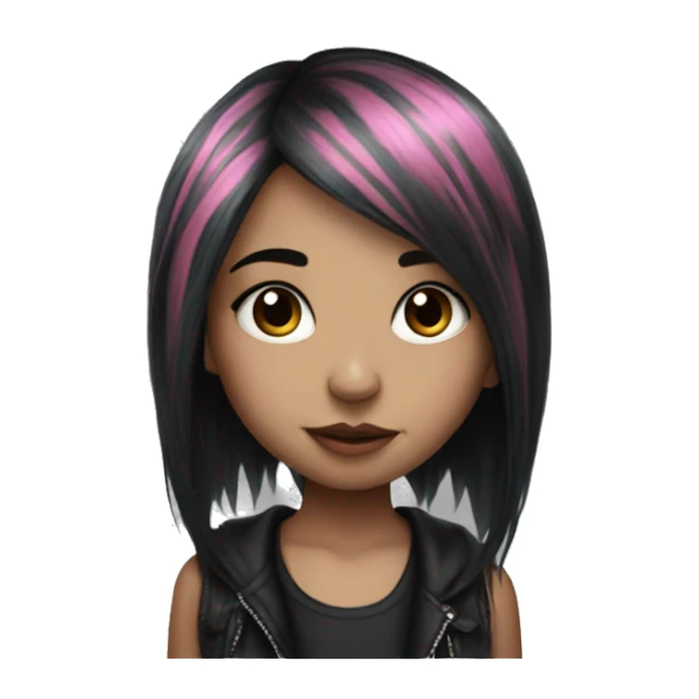 Hyperreal cute emo girl with long pink and black hair sticker