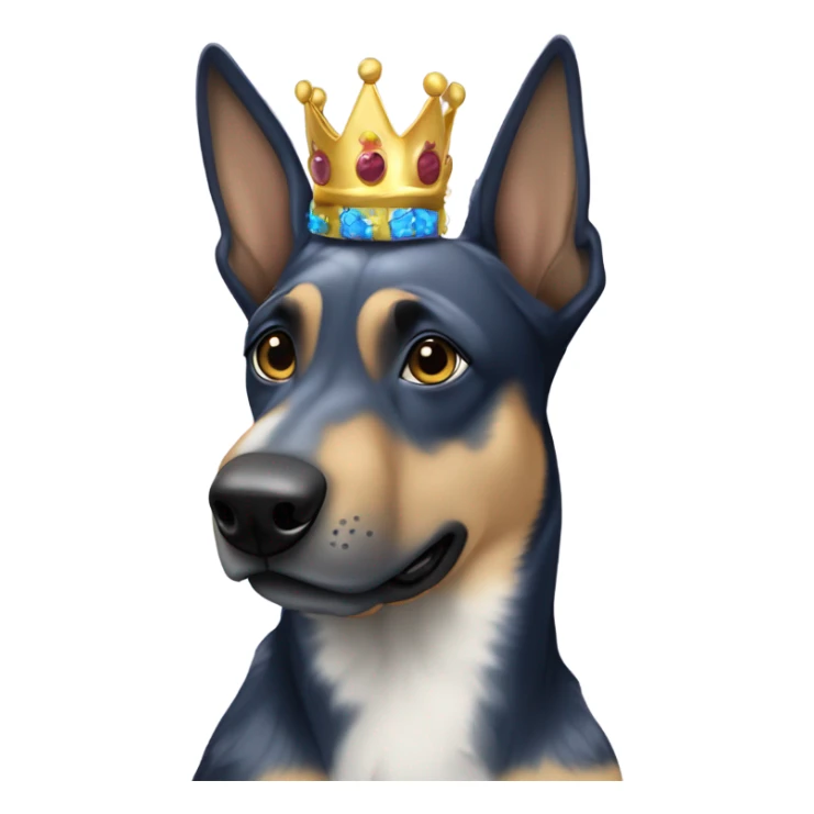 A malinois dark blue merle color with a crown on his head sticker