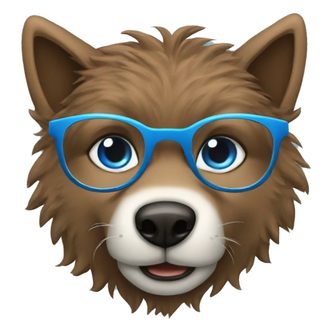 big brown furry wolf boy with blue eyes wearing round silver glasses sticker