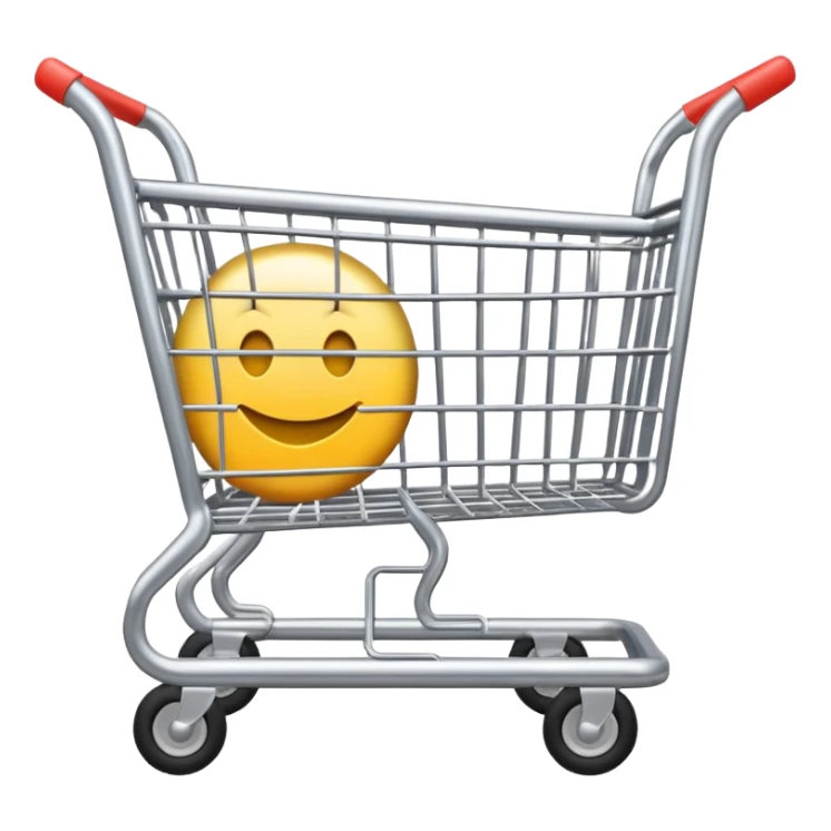 shopping cart, side view, shiny, emoji style sticker