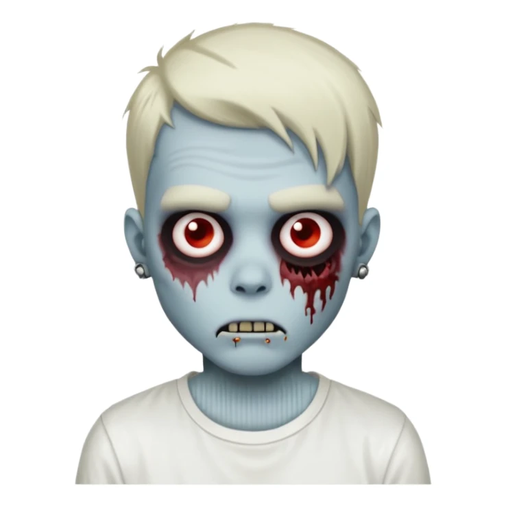 zombie boy with emo hair piercings and white shirt sticker