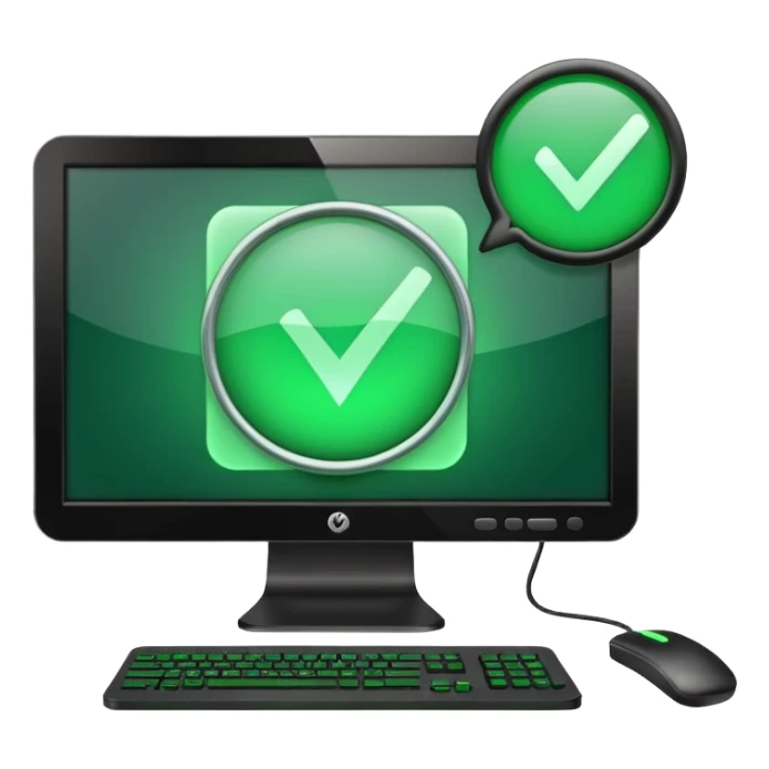 computer monitor showing a test check mark sticker