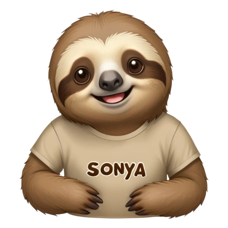 a sloth in a t-shirt that says “sonya” sticker