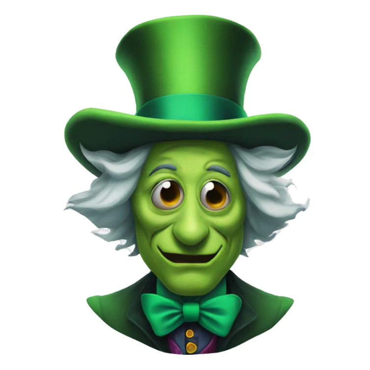 Evil mad hatter with green skin and large nose sticker
