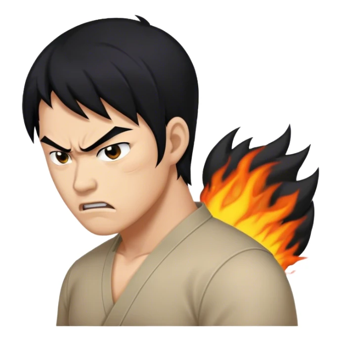 Angry Asian man side view, black hair sticker