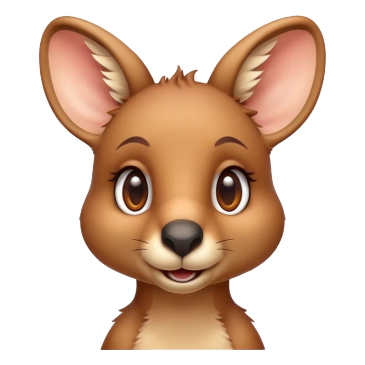 Cinematic Realistic Cute Kangaroo Portrait Emoji, Head tilted playfully and inquisitively, featuring a compact, agile build with soft, warm tawny fur and a characteristically endearing face with bright, curious eyes and perky ears, rendered with lifelike detail and natural highlights, high shine, affectionate and spirited, styled with a touch of outback whimsy, soft glowing outline, capturing the essence of a mischievous yet lovable kangaroo that seems poised to hop playfully into your arms! sticker