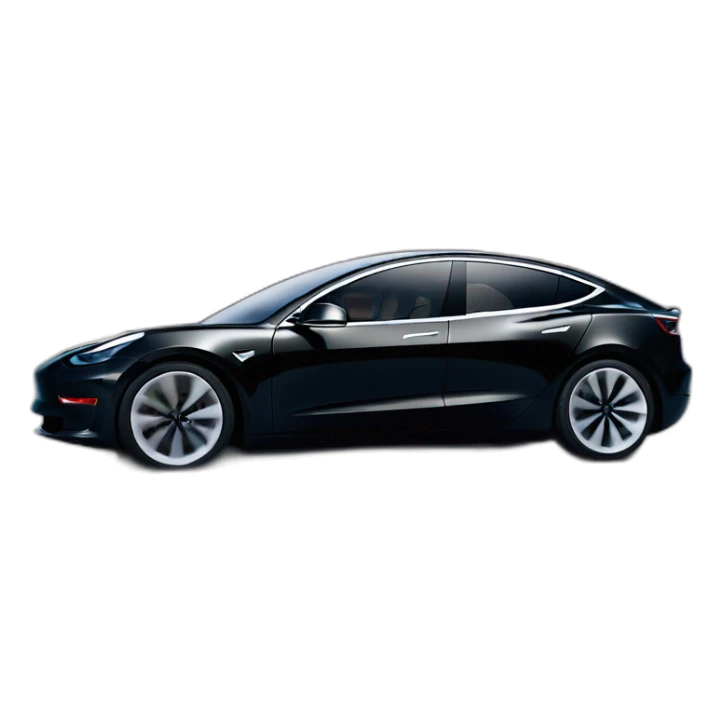 black Tesla Model 3, with black trimm, image blurred due to high speed, with wheels rotating, side view sticker