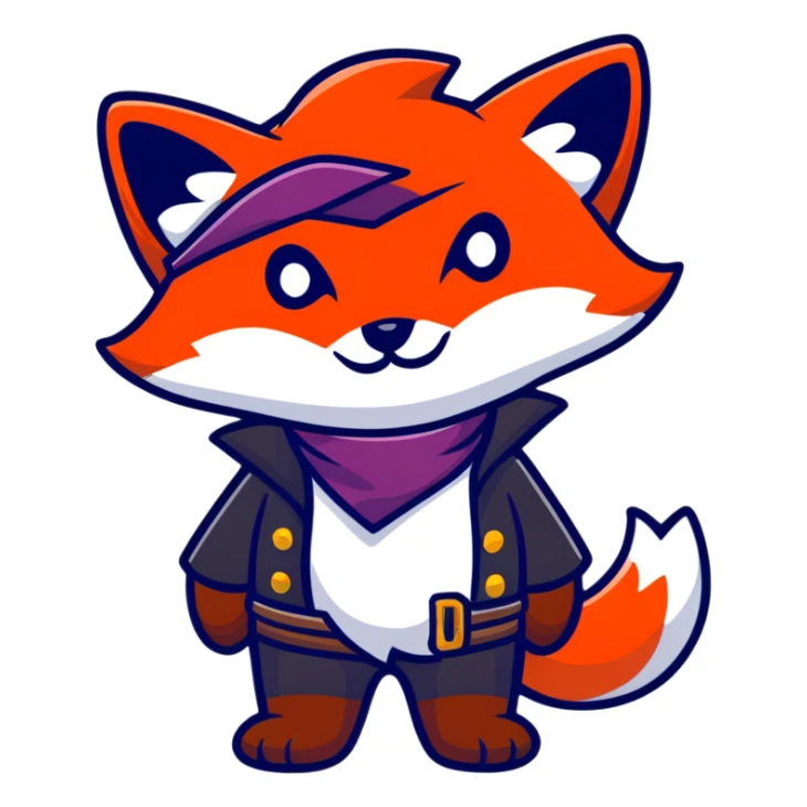 Fox with fiery red eyes, one eye covered with pirate blindfold sticker