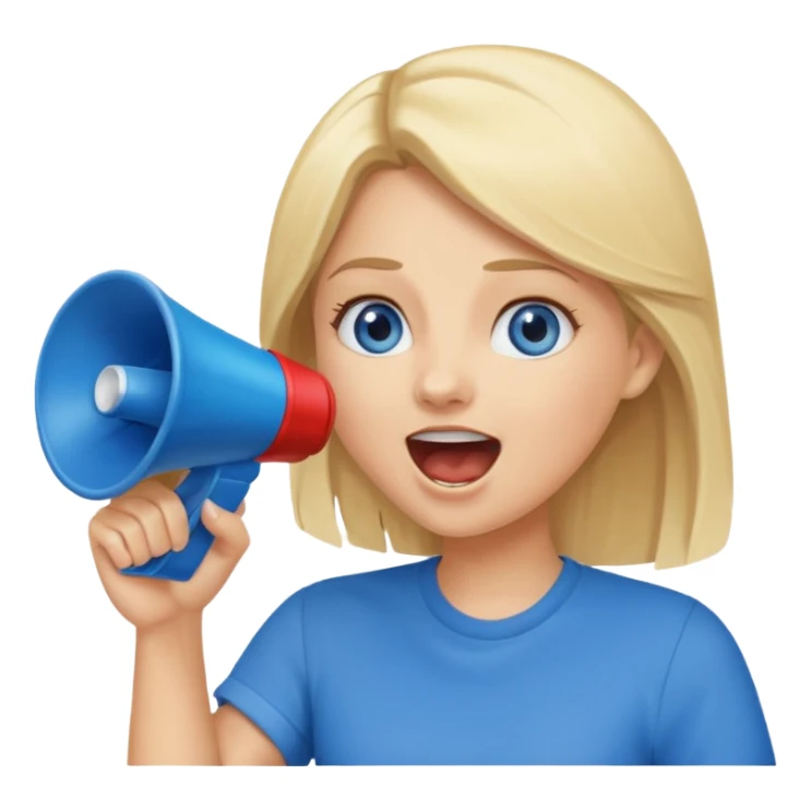  blue eyes blonde girl yelling into megaphone smiling sticker