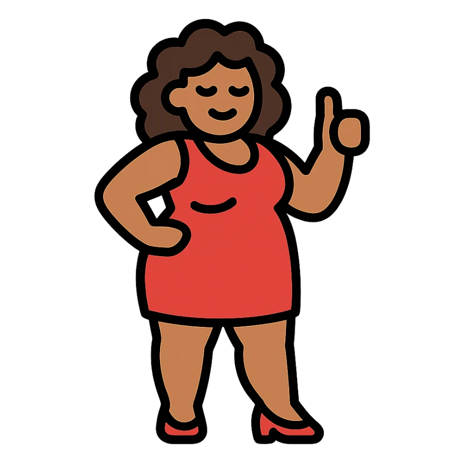 confident woman with a curvy figure, tasteful and stylized cartoon icon sticker