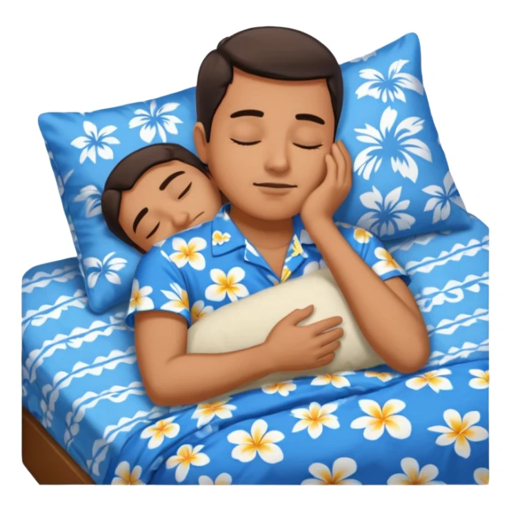 Guy wearing blue Hawaiian shirt sleeping in bed alone sticker