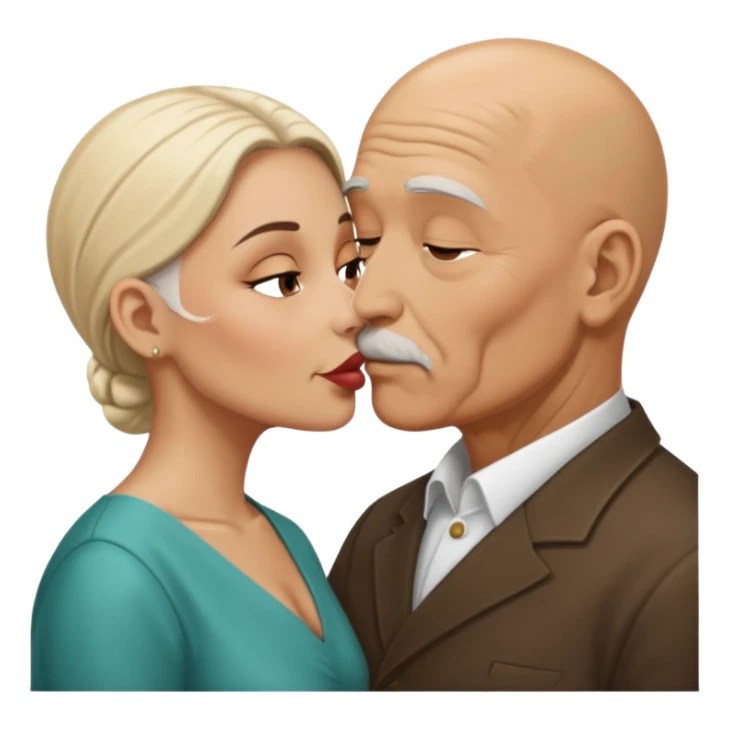 Old Bald Hispanic man kissing white dark blonde woman sticker