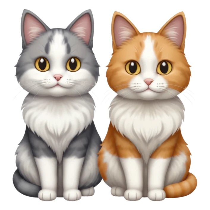 a realistic looking very fluffy grey and white cat sitting next to another cat sticker
