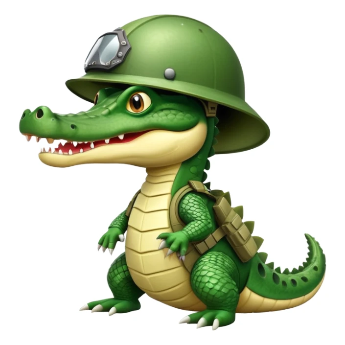 Military crocodile with explosive features, crocodile wearing a helmet sticker